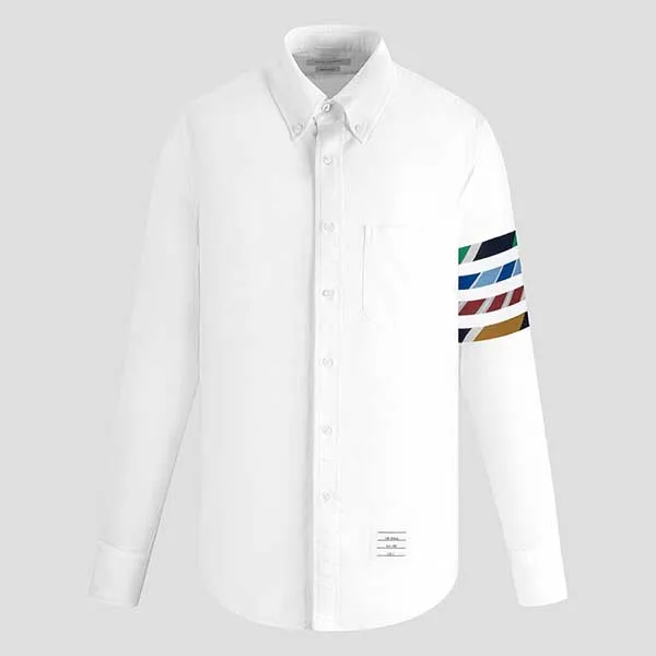 Áo Sơ Mi Nam Thom Browne Straight Fit w/Silk 4 Bar In Poplin MWL374A-03113-100 Màu Trắng Size 1