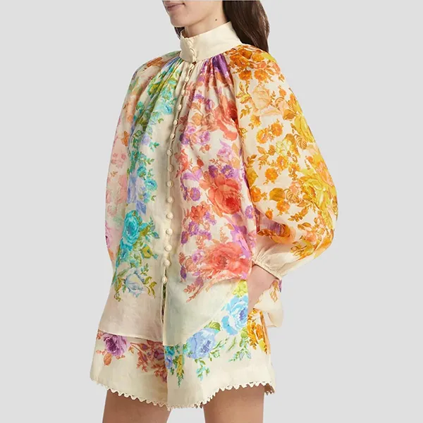 Áo Sơ Mi Nữ Zimmermann Raie Billow Shirt Multicolor Printed 7452TSS232 MUFL Phối Màu