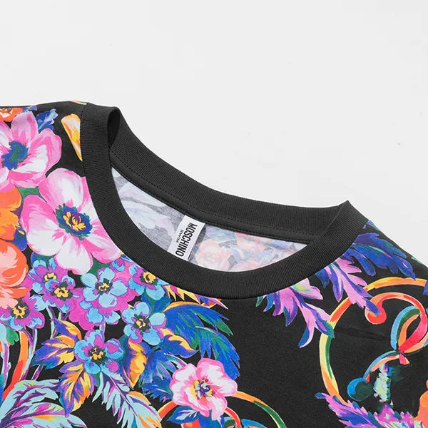 Bộ Quần Áo Cộc Tay Nam Moschino MOS8787 Màu Đen Họa Tiết Hoa Size 46