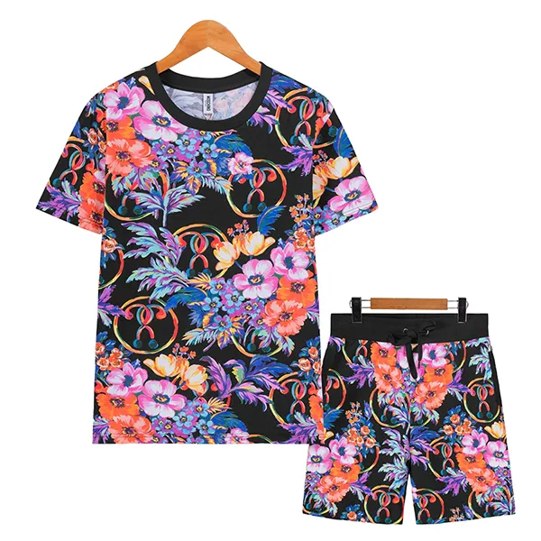 Bộ Quần Áo Cộc Tay Nam Moschino MOS8787 Màu Đen Họa Tiết Hoa Size 46