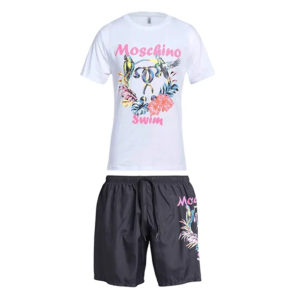 Bộ Quần Áo Cộc Tay Nam Moschino Swim MCN7865 Màu Đen Trắng Size S