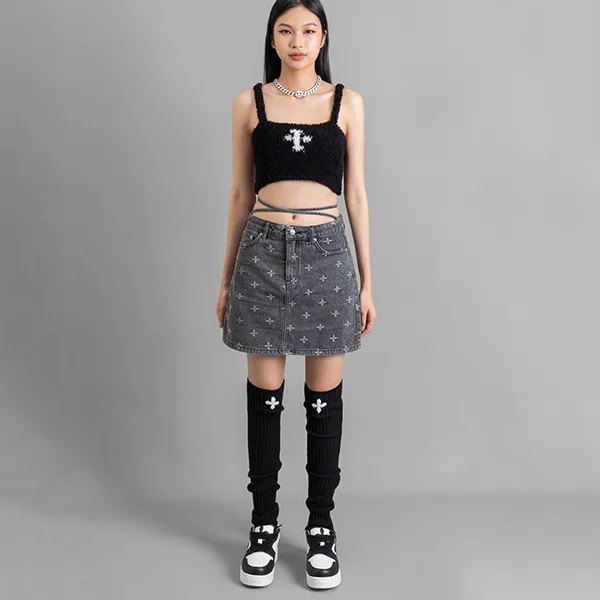 Chân Váy Nữ SMFK Denim Grey With Vintager Logo US002GY Màu Xám