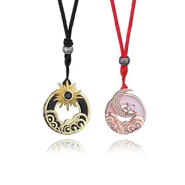 Dây Chuyền Đôi Lili Jewelry Bạc Đính Đá Cubic Zirconia Hình Mặt Trăng Và Mặt Trời LILI_972775 Dây Sáp Màu Vàng Hồng