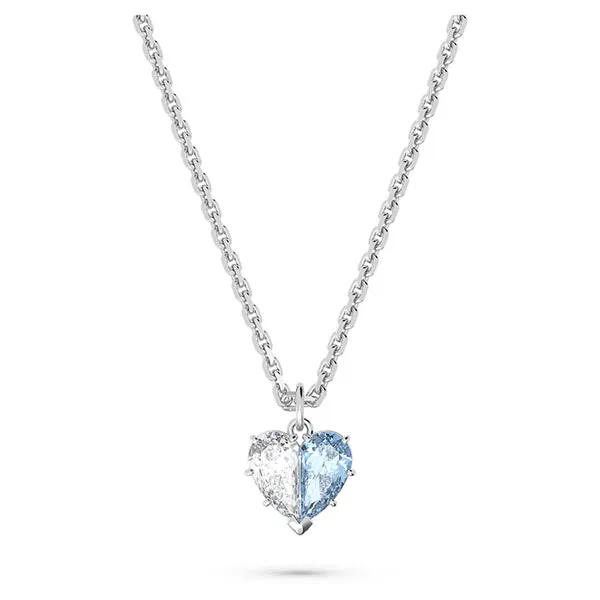 Dây Chuyền Swarovski Gema 520 pendant Heart, Blue, Rhodium Plated 5653008 Màu Xanh Bạc