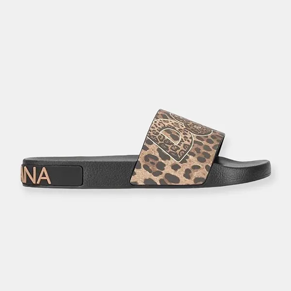 Dép Nam Dolce & Gabbana D&G Leopard-Print Rubber Slides CS1646 Màu Đen Size 41