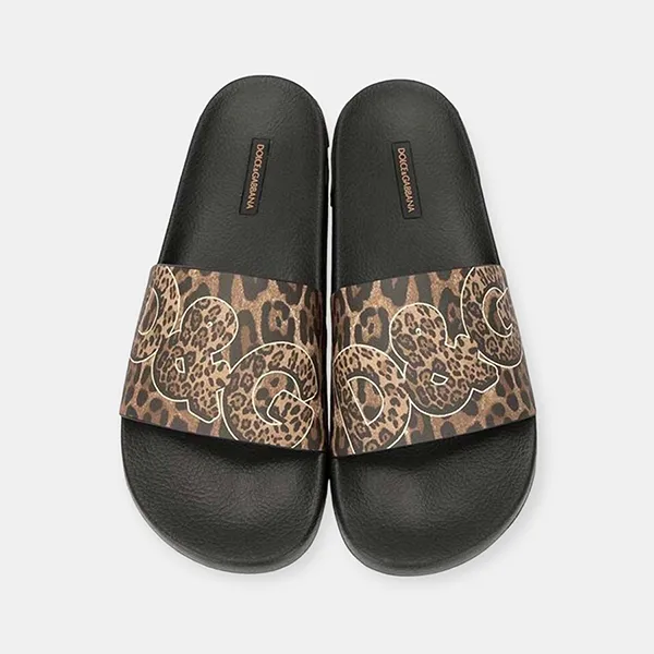 Dép Nam Dolce & Gabbana D&G Leopard-Print Rubber Slides CS1646 Màu Đen Size 41
