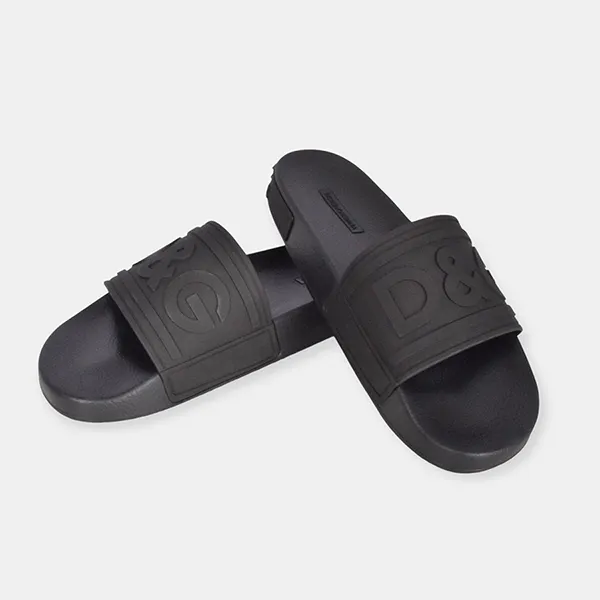 Dép Dolce & Gabbana D&G Logo-Embossed Rubber Slides CS1786AX3898B956 Màu Đen Size 39