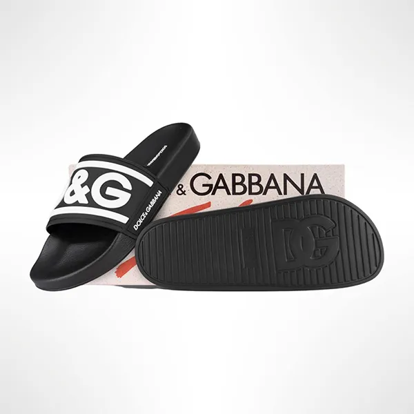 Dép Nam Dolce & Gabbana D&G Logo Rubber Slide CS2072AQ858 89690 Màu Đen Size 39