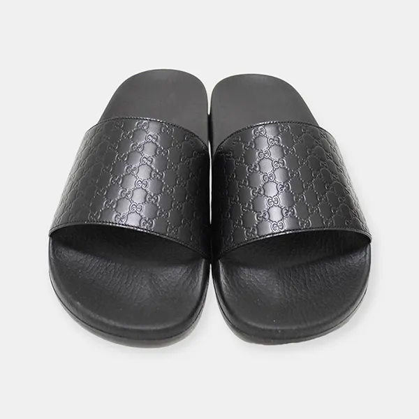 Dép Nam Gucci GG Logo Black Leather & Rubber Slide 567115-BMJ00-1000 Màu Đen Size 6 - Dép - Vua Hàng Hiệu