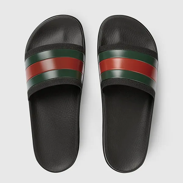 Dép Nam Gucci Men's Web Rubber Slide Sandal 429469GIB101098 Màu Đen Size 8