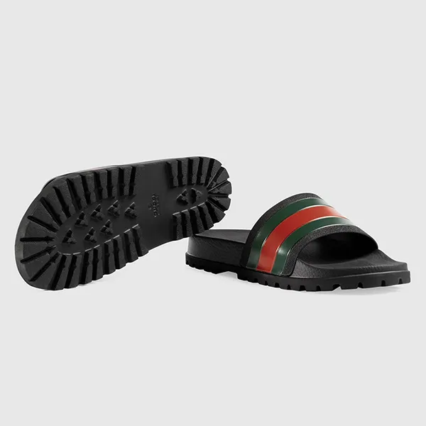 Dép Nam Gucci Men's Web Rubber Slide Sandal 429469GIB101098 Màu Đen Size 8