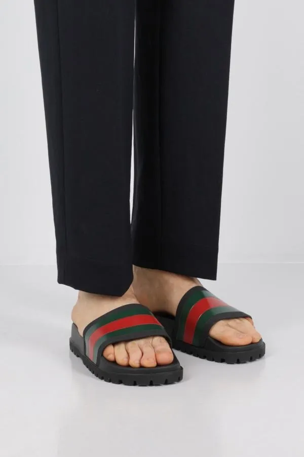 Dép Nam Gucci Men's Web Rubber Slide Sandal 429469GIB101098 Màu Đen Size 8