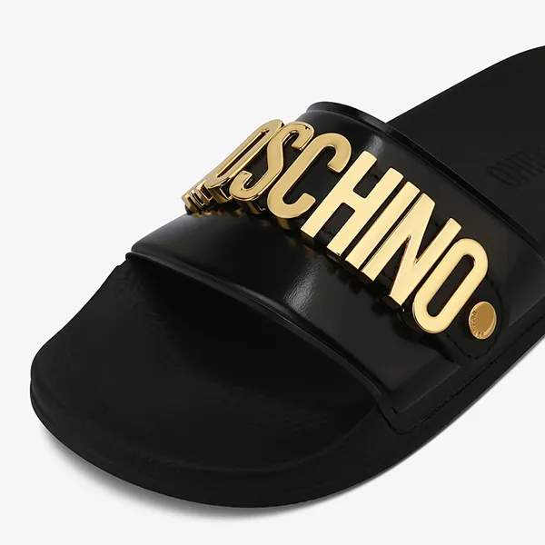 Dép Nam Moschino Pvc Slide Sandals With Lettering Logo MA28032G1DM11000 Màu Đen Size 40