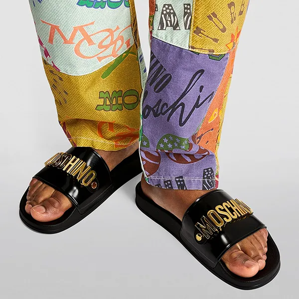 Dép Nam Moschino Pvc Slide Sandals With Lettering Logo MA28032G1DM11000 Màu Đen Size 40