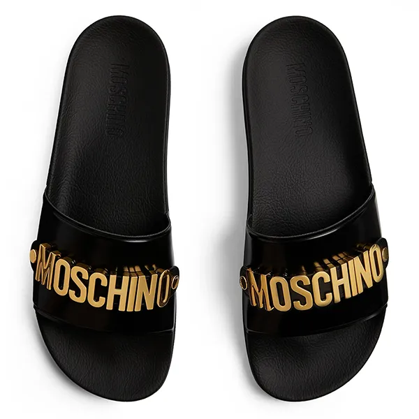 Dép Nam Moschino Pvc Slide Sandals With Lettering Logo MA28032G1DM11000 Màu Đen Size 40