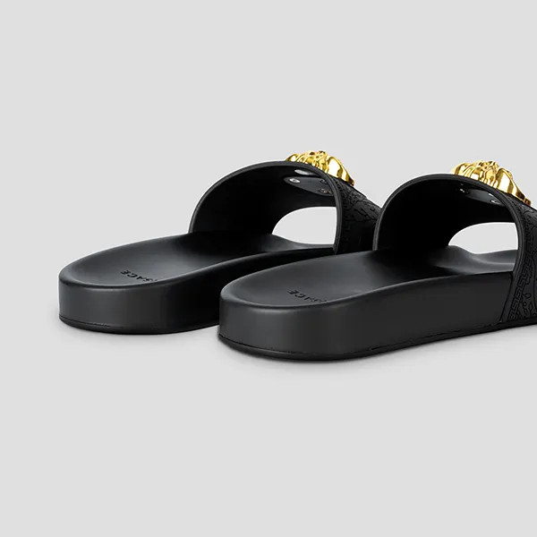 Dép Nam Versace Black With Medusa Gold Logo DSR262CN DGOMB KV041 Màu Đen