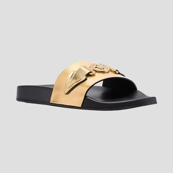 Dép Nam Versace Gold Logo Medusa 1004983 1A04199 1X100 Màu Đen Vàng