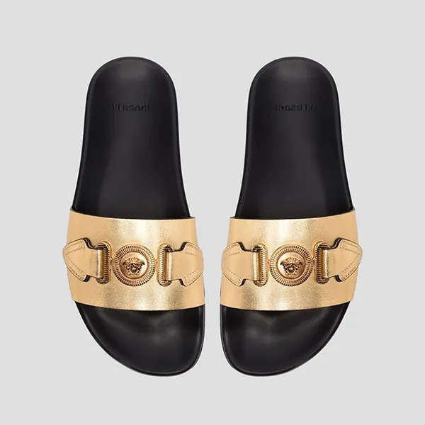 Dép Nam Versace Gold Logo Medusa 1004983 1A04199 1X100 Màu Đen Vàng