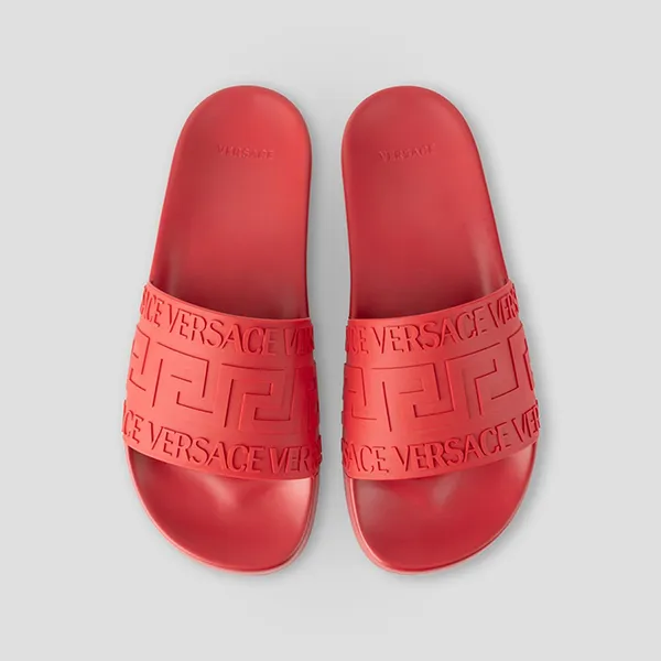 Dép Nam Versace La Greca Logo In Red 1006272 1A04262 1R490 Màu Đỏ