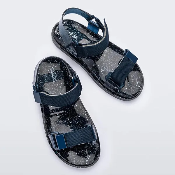 Dép Sandal Melissa MLS Wide Papete Blue Glitter Silver MLS004 Màu Xanh Size 41-42