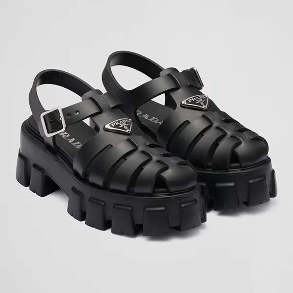 Dép Sandal Nữ Prada Rubber Logo Chunky-Sole Fisherman Sandals Màu Đen - Dép - Vua Hàng Hiệu