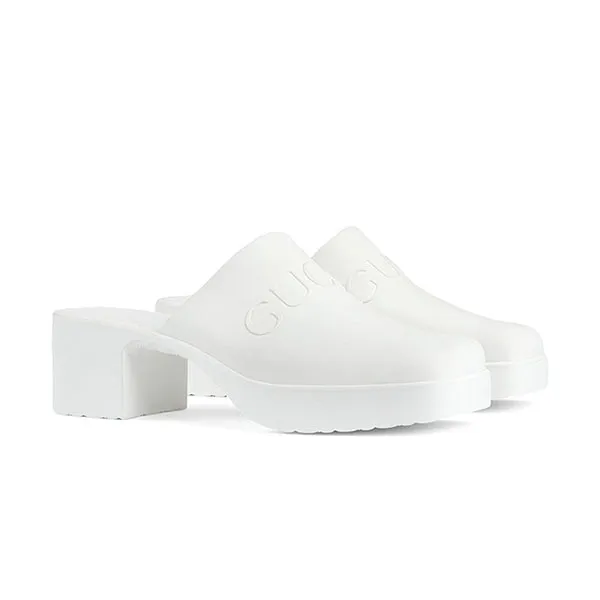 Dép Sục Nữ Gucci Women's White Rubber Embossed-Logo Mules Màu Trắng - Dép - Vua Hàng Hiệu
