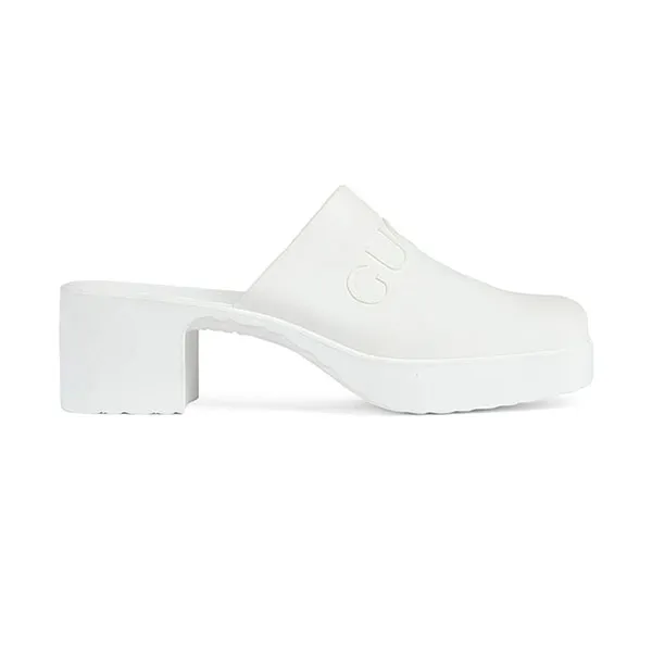 Dép Sục Nữ Gucci Women's White Rubber Embossed-Logo Mules Màu Trắng - Dép - Vua Hàng Hiệu