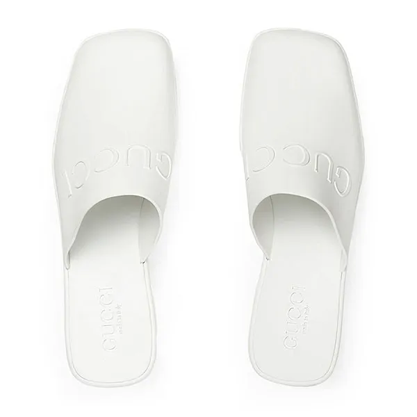 Dép Sục Nữ Gucci Women's White Rubber Embossed-Logo Mules Màu Trắng - Dép - Vua Hàng Hiệu