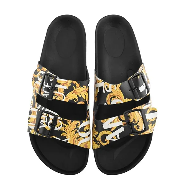 Dép Versace Jeans Couture Logo Baroque Slides CP5694 Màu Đen Vàng Size 39