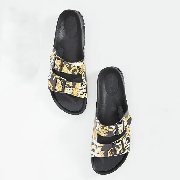 Dép Versace Jeans Couture Logo Baroque Slides CP5694 Màu Đen Vàng Size 39
