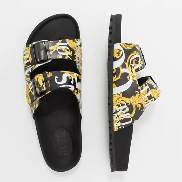 Dép Versace Jeans Couture Logo Baroque Slides CP5694 Màu Đen Vàng Size 39