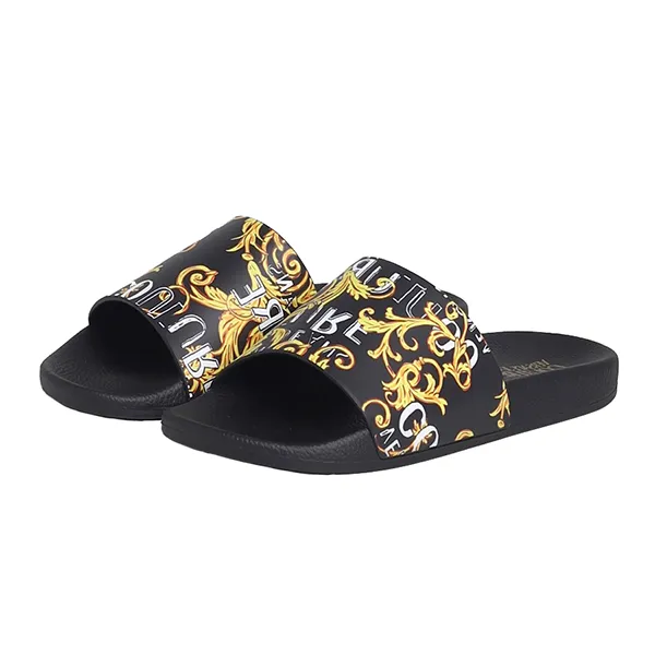 Dép Nam Versace Jeans Couture Logo Slides 74YA3SQ4ZS631 Màu Đen Vàng Size 39