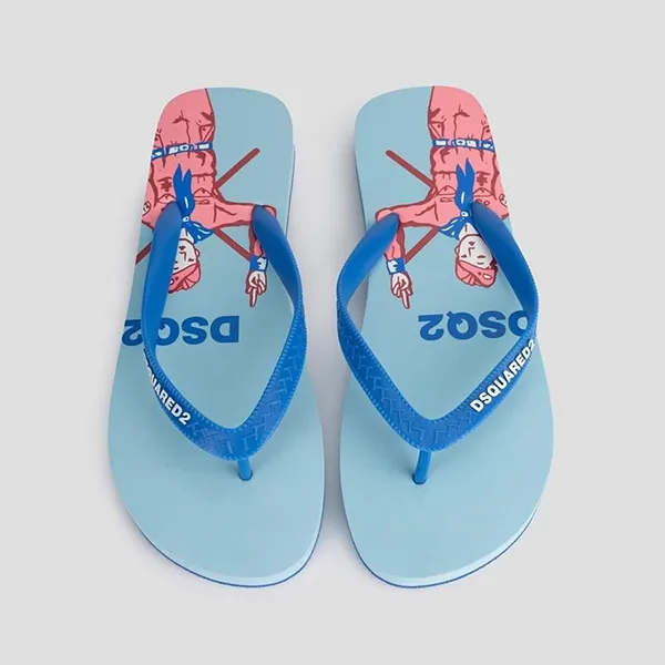 Dép Xỏ Ngón Dsquared2 Printed Rubber Flip-Flops FFM0001 17200002 3083 Màu Xanh Nhạt Size 42 - Dép - Vua Hàng Hiệu