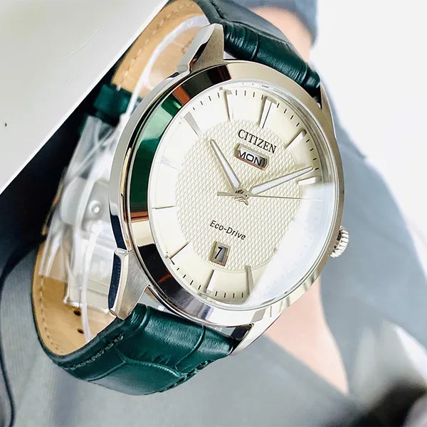 Đồng Hồ Nam Citizen Eco-Drive Rolan Ivory Dial Leather Strap AW0090-11Z Màu Xanh Bạc