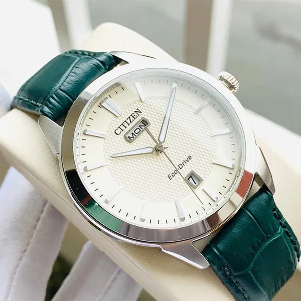 Đồng Hồ Nam Citizen Eco-Drive Rolan Ivory Dial Leather Strap AW0090-11Z Màu Xanh Bạc