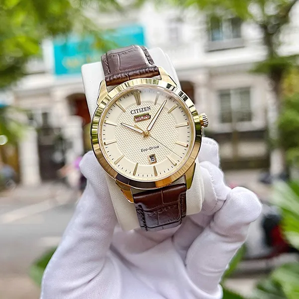 Đồng Hồ Nam Citizen Eco-Drive Rolan Champagne Dial Leather Strap AW0092-07Q Màu Vàng Nâu