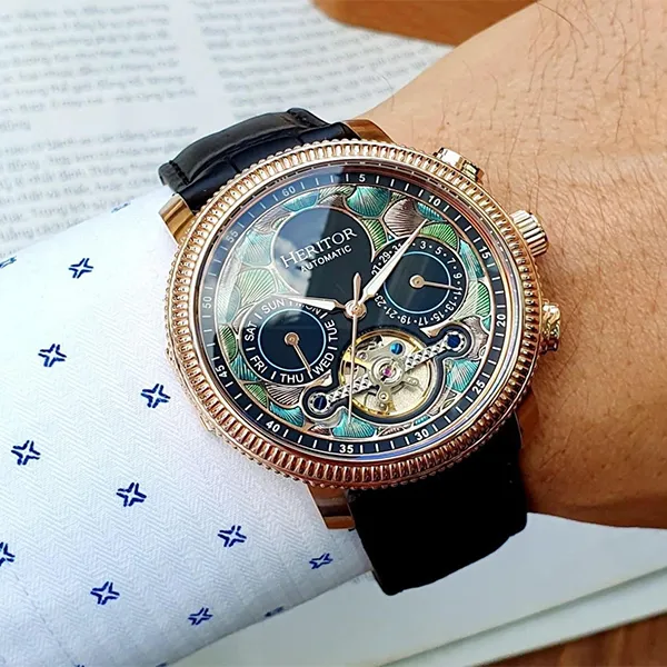 Đồng Hồ Nam Heritor Automatic Aura Semi-Skeleton HERHR3503 Màu Xanh Vàng - Đồng hồ - Vua Hàng Hiệu