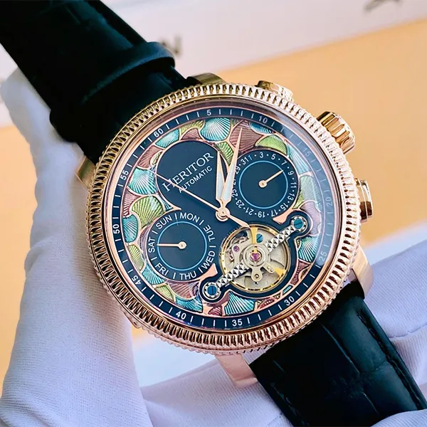 Đồng Hồ Nam Heritor Automatic Aura Semi-Skeleton HERHR3503 Màu Xanh Vàng - Đồng hồ - Vua Hàng Hiệu