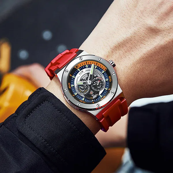 Đồng Hồ Nam I&W Carnival 619G1 Automatic Màu Bạc Phối Đỏ - Đồng hồ - Vua Hàng Hiệu