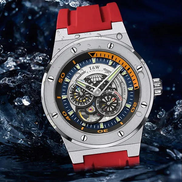 Đồng Hồ Nam I&W Carnival 619G1 Automatic Màu Bạc Phối Đỏ - Đồng hồ - Vua Hàng Hiệu