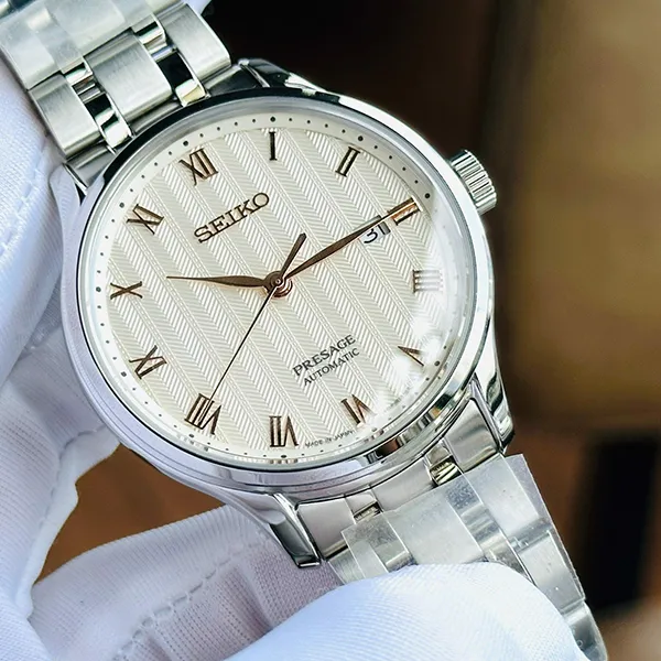 Đồng Hồ Nam Seiko Presage Sakura Daytime Automatic Watch SRPF45J1 Màu Be Bạc