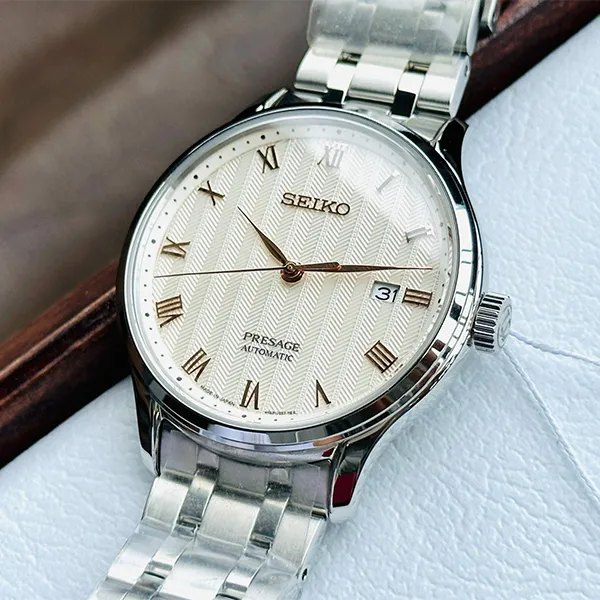 Đồng Hồ Nam Seiko Presage Sakura Daytime Automatic Watch SRPF45J1 Màu Be Bạc