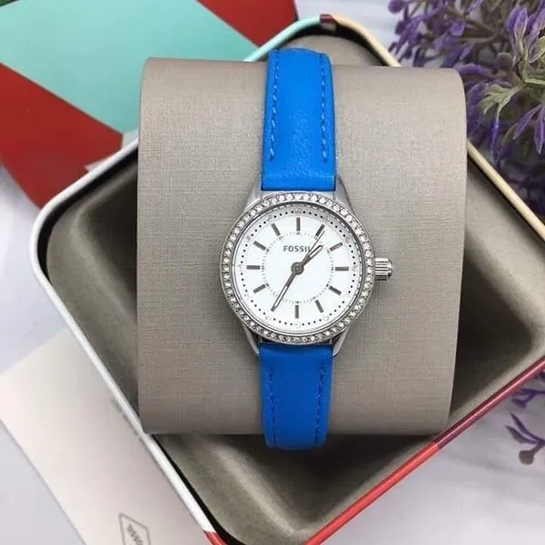 Đồng Hồ Nữ Fossil Carissa White Dial Crystals Blue Leather Strap Women's Watch BQ3145 Màu Xanh Trắng - Đồng hồ - Vua Hàng Hiệu