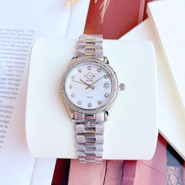 Đồng Hồ Nữ GV2 By Gevril 12425B Women's Turin Swiss Diamond Watch Màu Bạc Trắng - Đồng hồ - Vua Hàng Hiệu