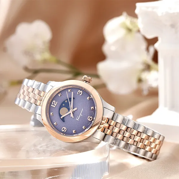 Đồng Hồ Nữ Salvatore Ferragamo Duo Moonphase 28mm SFMN00322 Màu Xanh Vàng Hồng