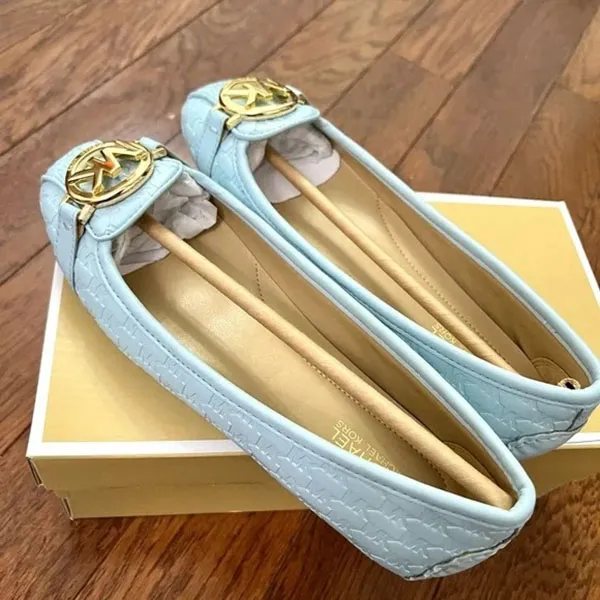 Giày Bệt Nữ Michael Kors MK Fulton Moc Flat Shoes 49S3FUFR1L Màu Xanh Blue Size 7