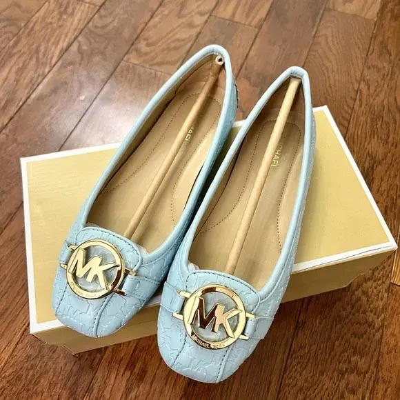 Giày Bệt Nữ Michael Kors MK Fulton Moc Flat Shoes 49S3FUFR1L Màu Xanh Blue Size 7