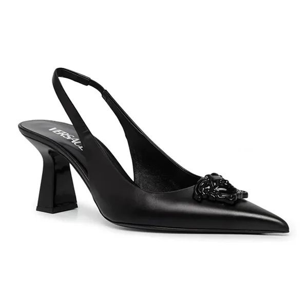 Giày Cao Gót Versace Medusa Head Motif Slingback Pumps Màu Đen Size 36.5