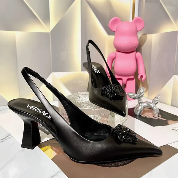 Giày Cao Gót Versace Medusa Head Motif Slingback Pumps Màu Đen Size 36.5