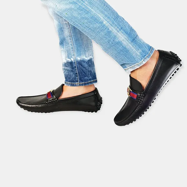 Giày Lười Nam Louis Vuitton Vạch Đỏ LV2905 Màu Đen Size 7.5